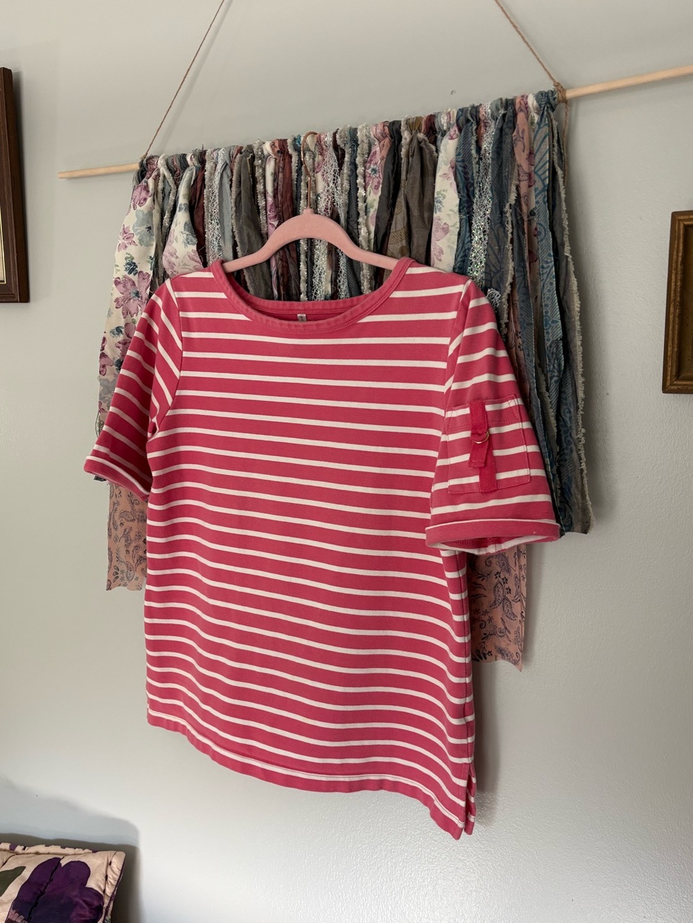White Stag pink and white horizontal striped top